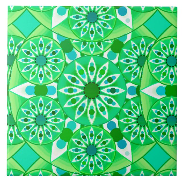 Mandala pattern, Emerald green and peacock Tile (Front)