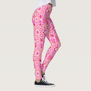 Mandala pattern, fuchsia pink and coral leggings
