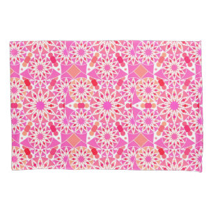 Mandala pattern, fuchsia pink and coral pillowcase