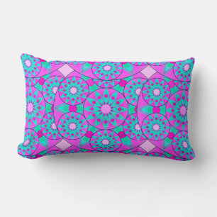 Mandala pattern, fuchsia, pink & turquoise lumbar pillow