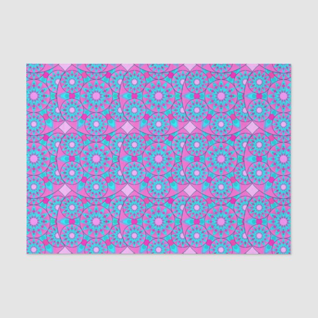 Mandala pattern, fuchsia, pink & turquoise tissue paper (Front)