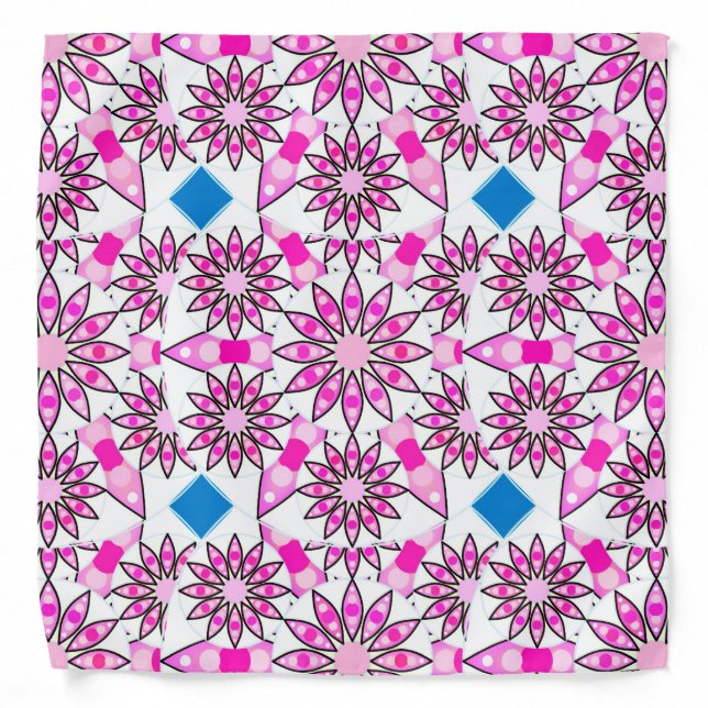 Mandala pattern, hot pink, black and white bandana (Front)