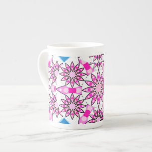Mandala pattern, hot pink, black and white bone china mug