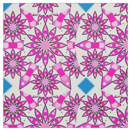 Mandala pattern hot pink black and white fabric