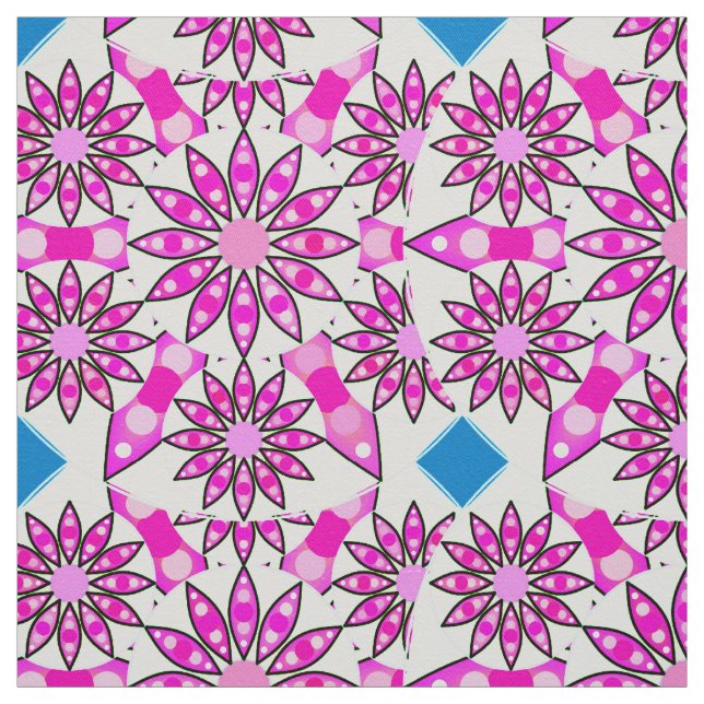 Mandala pattern, hot pink, black and white fabric (Swatch)