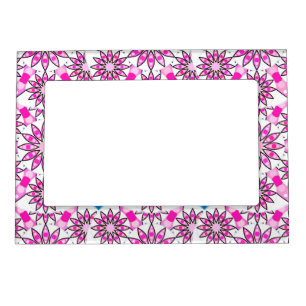 Mandala pattern, hot pink, black and white magnetic photo frame