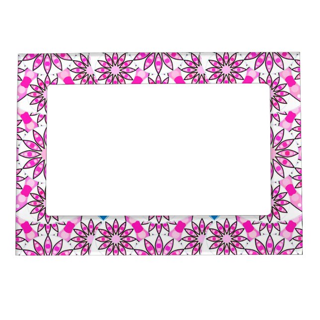 Mandala pattern, hot pink, black and white magnetic photo frame (Front)