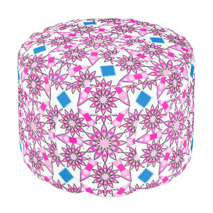 Mandala pattern, hot pink, black and white pouf