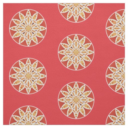 Mandala pattern in camel, dark red and white fabric