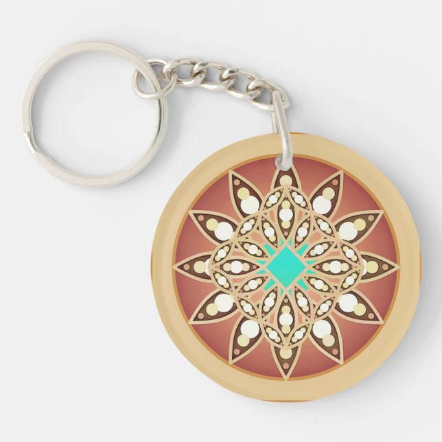 Mandala pattern in caramel and chocolate keychain (Front)