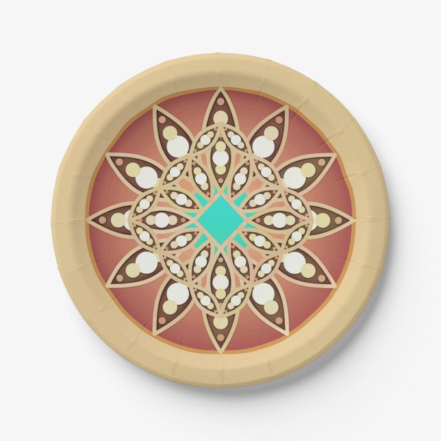 Mandala pattern in caramel and chocolate paper plates (Front)