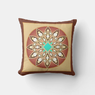Mandala pattern in caramel and chocolate throw pillow