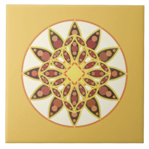 Mandala pattern in chocolate brown and gold ceramic tile