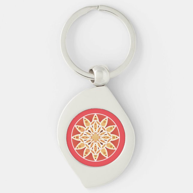Mandala pattern in chocolate, caramel and coral keychain (Front)
