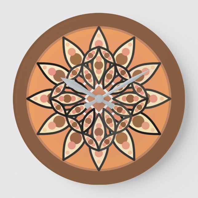 Mandala pattern in chocolate, terracotta and rust large clock (Front)
