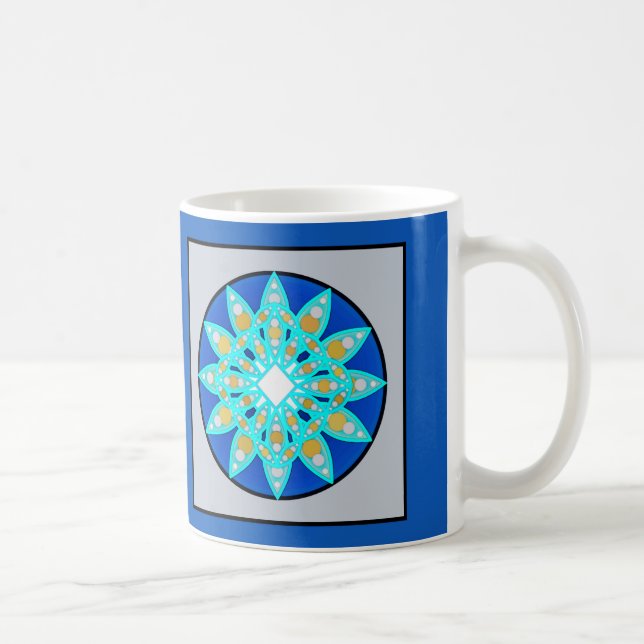 Mandala Pattern in Cobalt Blue and Gray / Grey Coffee Mug (Right)