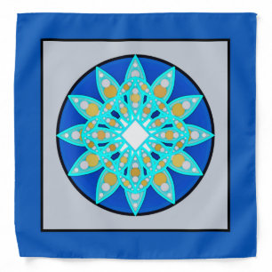 Mandala pattern in cobalt, grey and turquoise bandana