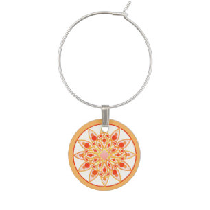 Mandala pattern in coral and gold, 5 of 12 wine glass charm