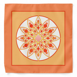 Mandala pattern in coral, orange and gold bandana