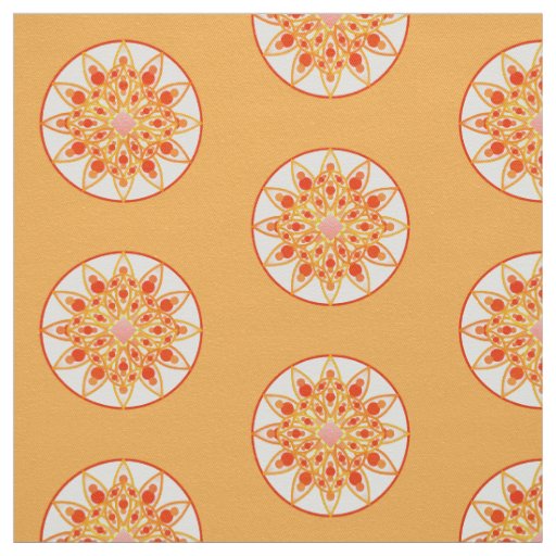 Mandala pattern in coral, orange and gold fabric