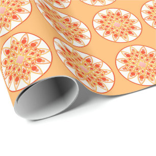Mandala pattern in coral, orange and gold wrapping paper