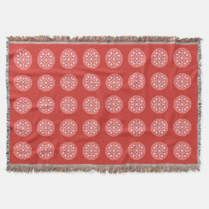 Mandala pattern in coral pink, burgundy and white throw blanket