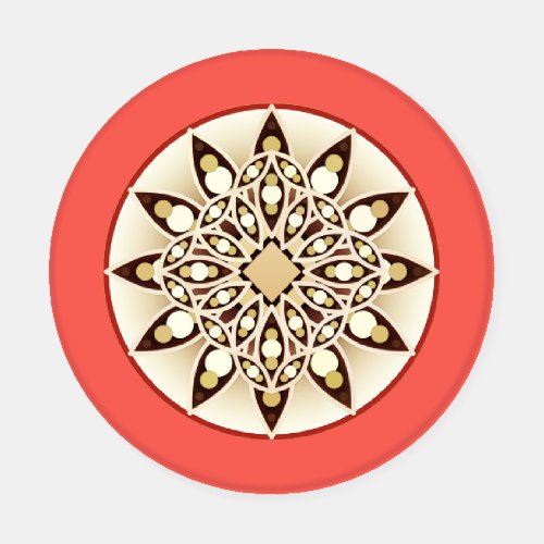 Mandala pattern in coral pink chocolate and tan  coaster set