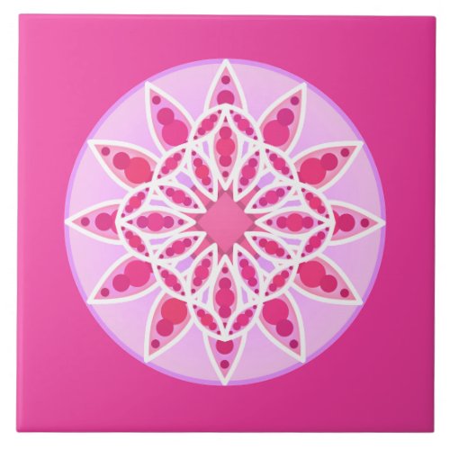 Mandala pattern in fuchsia pink and white  tile