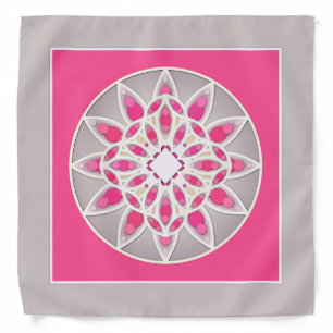 Mandala pattern in fuchsia pink, white and grey bandana
