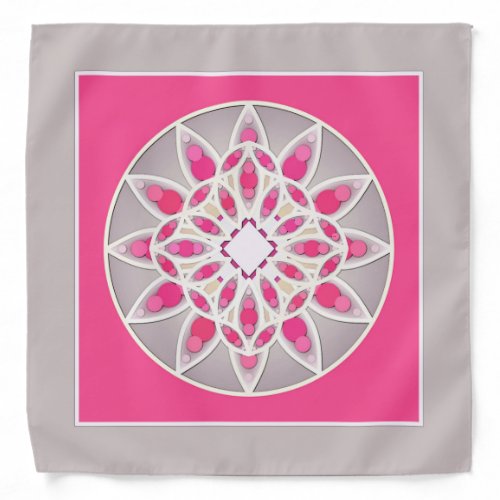 Mandala pattern in fuchsia pink white and grey bandana