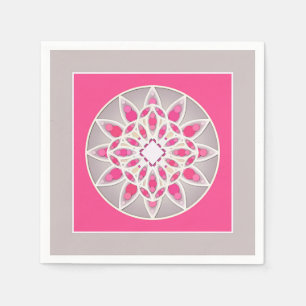 Mandala pattern in fuchsia pink, white and grey napkins