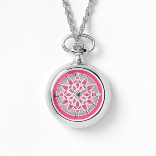 Mandala pattern in fuchsia pink white and grey watch