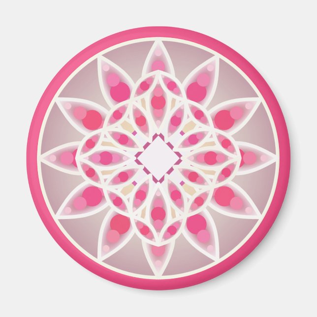 Mandala pattern in hot pink, white and gray magnet (Front)