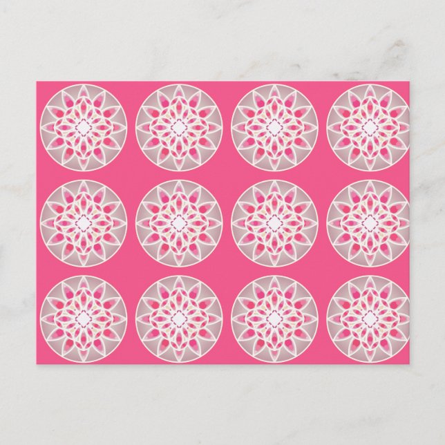 Mandala pattern in hot pink, white and gray postcard (Front)