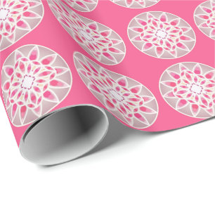 Mandala pattern in hot pink, white and gray wrapping paper