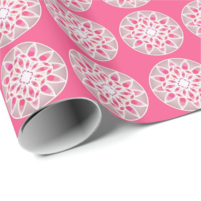Mandala pattern in hot pink, white and gray wrapping paper (Roll Corner)