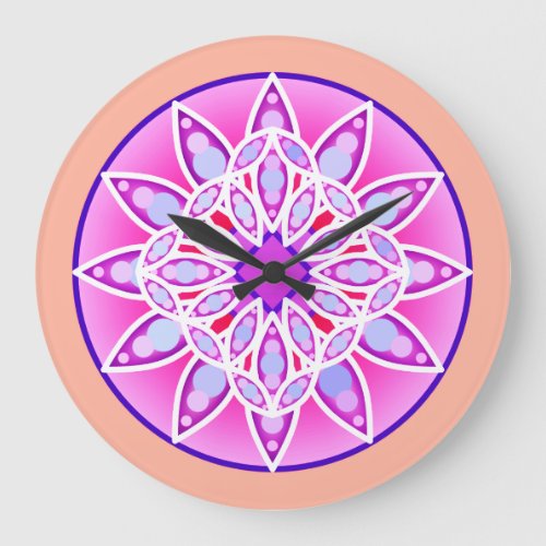 Mandala pattern in lavender orchid and coral large clock