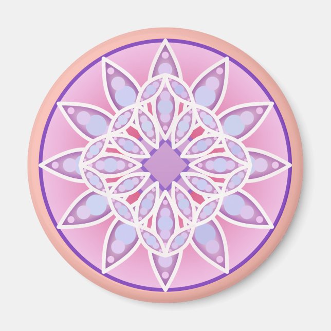 Mandala pattern in lavender, orchid and coral magnet (Front)