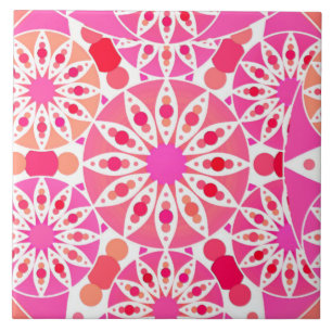 Mandala Pattern in Pink and Coral Ceramic Tile