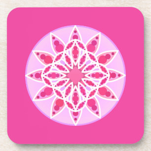 Mandala Pattern in Pink, Fuchsia and White Beverage Coaster