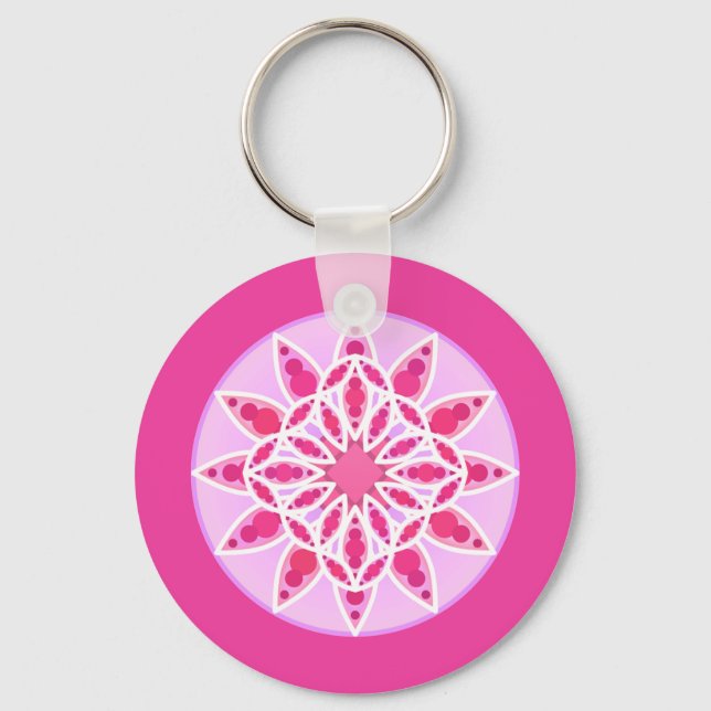 Mandala Pattern in Pink, Fuchsia and White Keychain (Front)