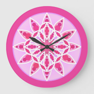Mandala pattern in pink, fuchsia and white large clock