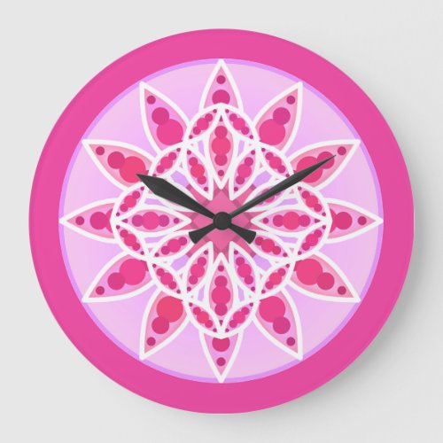 Mandala pattern in pink fuchsia and white large clock