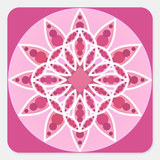 Mandala pattern in pink,  fuchsia and white square sticker (Front)
