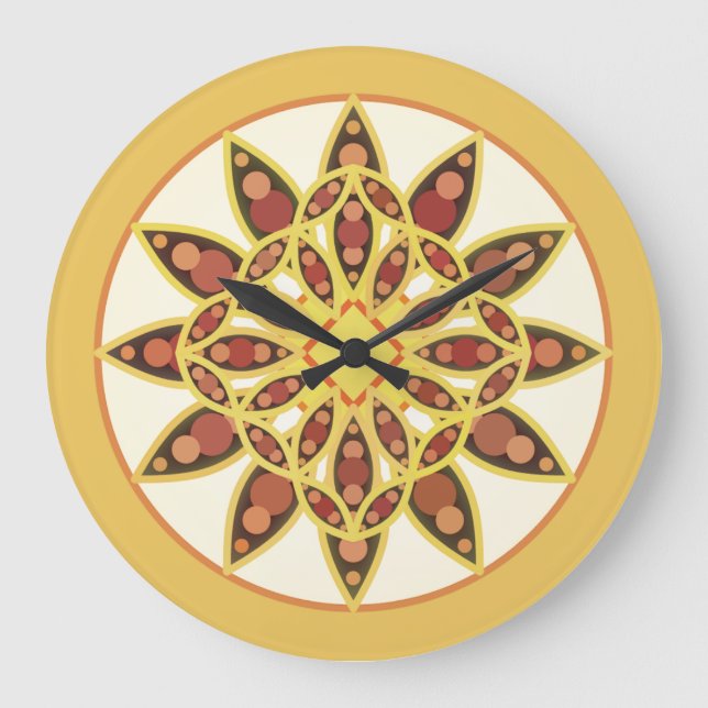 Mandala pattern in shades of chocolate and gold large clock (Front)