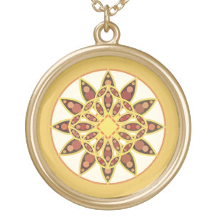 Mandala pattern in shades of chocolate and gold plated necklace