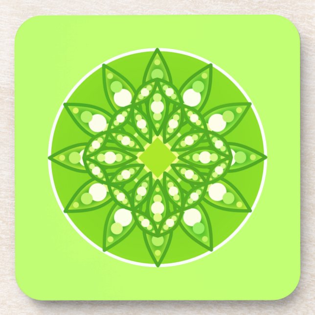 Mandala Pattern in Shades of Lime Green  Beverage Coaster (Front)