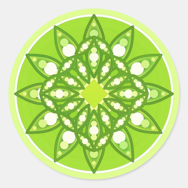 Mandala pattern in shades of lime green classic round sticker (Front)
