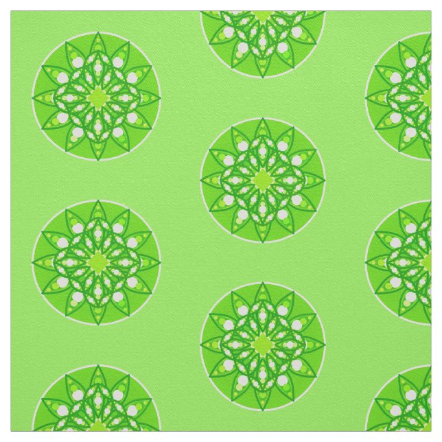 Mandala pattern in shades of lime green fabric (Swatch)