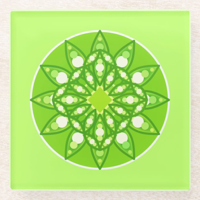 Mandala Pattern in Shades of Lime Green Glass Coaster (Front)